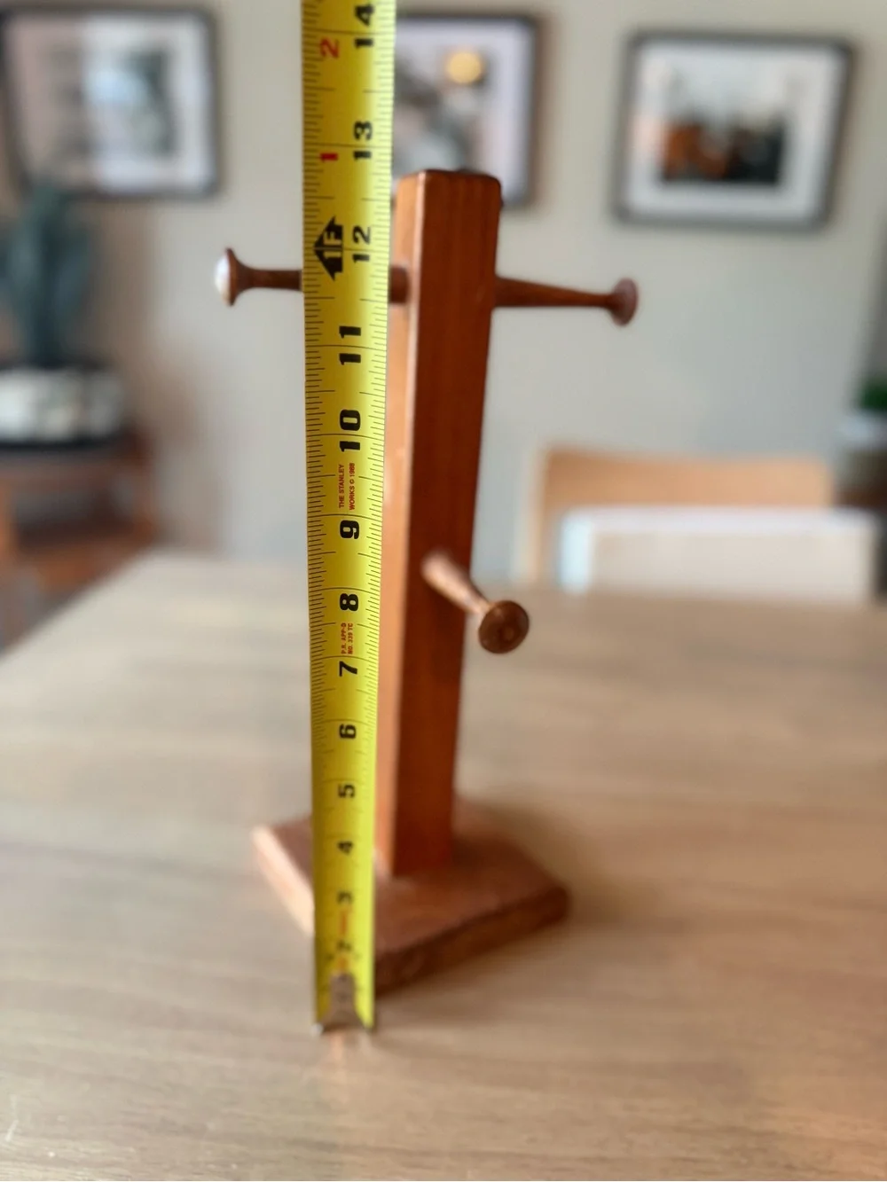 Vintage Wooden Mug Tree Stand - Brown